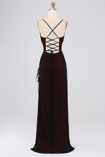 Sheath Black Red Spaghetti Straps Bridesmaid Dress With Elasticity